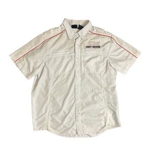 Harley Davidson white short sleeve button down shirt